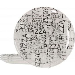 4er Set Pizzateller White I Ø 31,5 cm groß I 4 Personen I Weiße Teller mit schwarzer Schrift I Dekoriert I für Pizzen oder zum Anrichten I Porzellan I Servier-Platte - BKUPHBA6