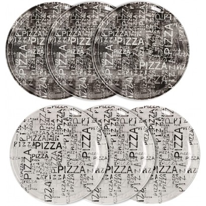 6er Set Pizzateller Black & White I Schwarz & Weiß mit Schrift I Ø 31,5 cm groß I 6 Personen I Teller mit 2 verschiedenen Farben I für Pizzen oder zum Anrichten I Porzellan I Servier-Platte - BFZHI7M7