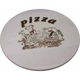 DEKOFANT Pizzabrett Holz Ø 38 cm Pizzateller groß Massiv Holz mit Kult Pizza Logo - BMLEIANM