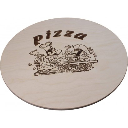 DEKOFANT Pizzabrett Holz Ø 40 cm Pizzateller groß mit Kult Pizza Logo - BUNFHEJ3