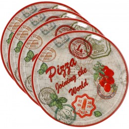 MamboCat 4er Set Pizzateller Rom rot Ø 31,5 cm I Servier Platten mit Motiven I Vorspeisenplatten zum Anrichten für Antipasti oder Tomate-Mozzarella I bunte Porzellanteller für Pizza Pasta & Co - BDNPE1QD