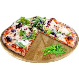 Oriamo® Pizzateller Bambus 33 cm Durchmesser Schneidbrett aus Holz schnittfestes Pizzabrett mit 6-facher Einteilung für gleichmäßig große Stücke Holzteller für Pizza natur 33 cm - BMWJB6JQ