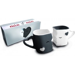 MIAMIO Kaffeetassen Küssende Tassen Set Geschenke für Frauen Männer Freund Freundin zur Hochzeit Weihnachten aus Keramik Grau - BFYHMJ6N