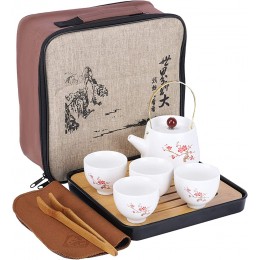 fanquare Japanisches tragbares Reisetee Set mit Reisetasche,Kirschblüten Kung Fu Teeservice für Erwachsene 1 Teekanne und 4 Teetassen - BAPLS21A
