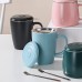 Keramik Teetasse mit Sieb Deckel und Löffel 450ml Candiicap Groß Teebecher für Tee Kaffee Milch-Mikrowellen- und Spülmaschinenfest 450ml,Matt Blau - BATPI8WK