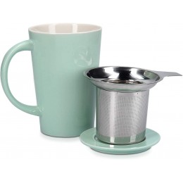 Navaris Teetasse mit Deckel und Sieb Tasse Becher für 375 ml Tee mit Deckel Teebecher aus Keramik mit Teesieb für losen Tee in Mintgrün - BEISTM98