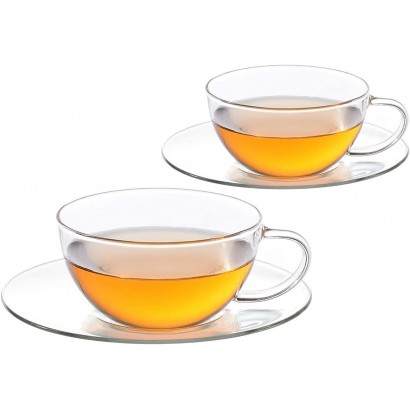 tea4chill Teetassen Set aus Glas. 2 Tassen je 160ml und 2 Untertassen aus hochwertigem Borosilikatglas. - BMMQCK96