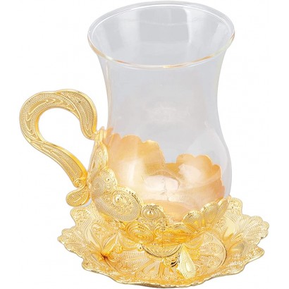 Teetasse transparentes Glas glänzende Linien europäische Goldkaffeetassen mit Untertasse für Weinschrank Bartheke Teetisch - BACRHWBB