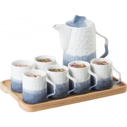 8-TLG. Porzellan Teeservice Weiß und Blau Keramik Teeservice für Erwachsene Eine Teekanne ，6er Set Kaffeetassen Set mit Tablett Geschenk - BBLKCQD1