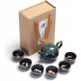 Keramik Kung Fu Teekanne und Tassen-Set handgefertigtes chinesisches japanisches Teeservice aus Porzellan Teeservice mit Geschenktasche für Zuhause und Büro Blau Siebenteilig - BELMZ24Q