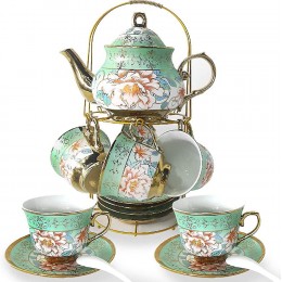 ruxinggu 20-teiliges Teeservice aus Keramik Nachmittagstee-Set für Erwachsene Geschenk Teeset für Kaffee starken Tee Grün - BPLVMANH
