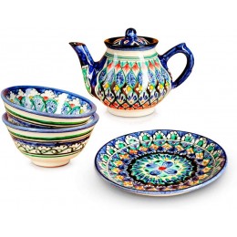 ZARENHOFF Rishtan Keramik 4-teiliges Tee-Service Geschirr Set Teekanne 700 ml 2 Schüssel Ø 9,5 cm 1 Teller - BNPHOVKN