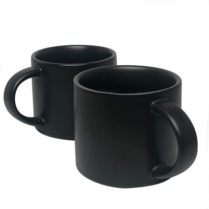 BIcoog Keramik Becher 2er-Set aus glattem gefrostetem Porzellan Kaffeetassen Teetasse für Büro und Zuhause Gesundheitsgeschenk große Kapazität 14.2 Unzen schwarz - BUQFU5W5