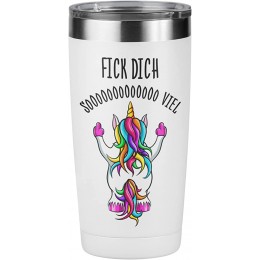 Einhorn Becher mit Spruch F*ck dich sooooo viel Kaffeetasse lustig Geschenke Kollegin Spülmaschinenfest Edelstahl Trinkbecher 425 ml - BBAMIMA8