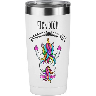 Einhorn Becher mit Spruch F*ck dich sooooo viel Kaffeetasse lustig Geschenke Kollegin Spülmaschinenfest Edelstahl Trinkbecher 425 ml - BBAMIMA8