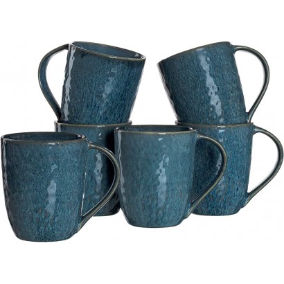 Leonardo Matera Keramik-Tassen 6-er Set spülmaschinengeeignete Kaffee-Tassen 6 mikrowellenfeste Tee-Tassen Becher mit Glasur blau 430 ml 018548 - BZHQB4DK