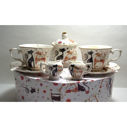 Atelier Harmony Tee- Kaffeeservice Happycat 9teilig Porzellan mit Geschenkbox - BLGNKWW7