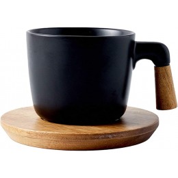 wantanshopping Kaffeetassen Keramik-Matte Tee-Kaffeetasse Tassen mit Holz Untertasse und Griff Exquisite Espresso-Kaffee-Tasse und Untertasse Set 9,5 Unzen Kaffeeservice Color : Black - BIGRJQ37