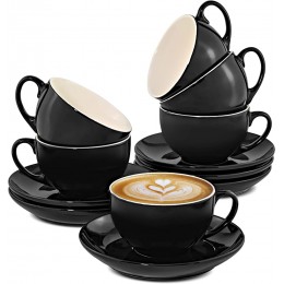 6er Cappuccino Tassen Set mit Untertassen Keramik Schwarz Spülmaschinenfest Hält Lange warm 180ml - BBMGJKKE