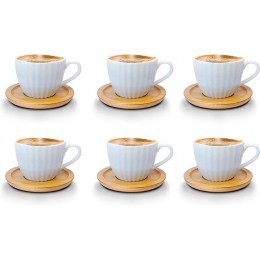 Kaffeetassen Espressotassen Cappuccinotassen mit untersetzer Holz Optik Porzellan 6 Tassen + 6 Untersetzer Weisse Kaffeetassen Set Espressotassen 100 ml Model 1 - BNQSX2AK