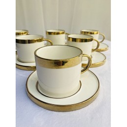 Bavary 12 TLG Medusa Kaffeeservice mit Goldschliff Kaffeetassen für 6 Personen 6 Tassen + 6 Untertassen Weiß-Gold Genießen Servieren Kaffee - BPKHRB5K