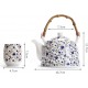 fanquare Blume Porzellan Tee Set mit Teekanne Vintage Chinesisch Keramik Teeservice mit Rattan Griff - BCNYJ451