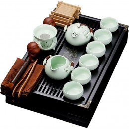 fanquare Chinesisches Keramik Kung Fu Tee Set mit Teetablett und Kleine Teewerkzeuge Porzellan Tee service Hellgrün - BTWLZN5V