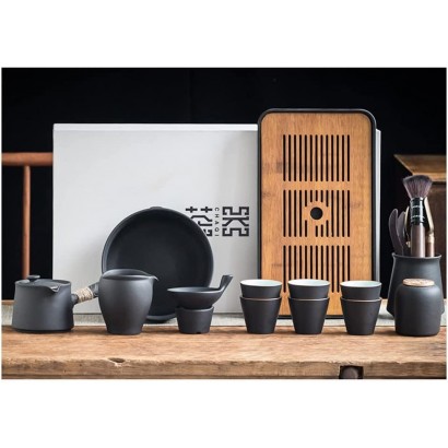 KISOARTWQ Tee Set teeservice teekanne mit stövchen teekanne gusseisen japanische teekanne Modernes Japanisches Teeservice Teeservice-Set für Erwachsene mit Holztablett Keramik-Teekann - BYFTIDJ9