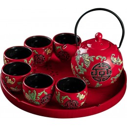 Teeservice für Erwachsene Chinesisches rotes Porzellan Teeservice mit Teekanne mit 6 Tassen und Teetablett für Hochzeit Tee Geschenkset Service ，EIN Geschenk - BGGNKW48
