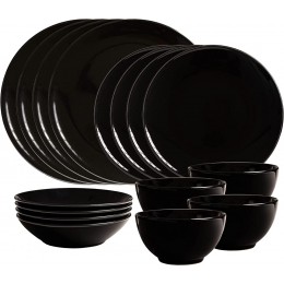 Cesiro Tafelservice 16-teilig. 4 x Speiseteller Dessertteller tiefe Teller und 4 Schüsseln. Glänzend schwarz. Spülmaschinenfest Elektroofen Mikrowelle Gefrierschrank Lebensmittelecht - BETXCQKV