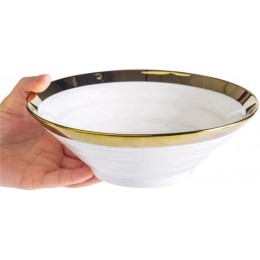 ZW18U Schüsseln Japanischer Stil Keramikschale Weiße Schüssel Gold Edge Bowl Instant Nudelschale Rindfleisch-Nudel-Schüssel Obst Gemüse Salat Bibimbap Bowl 20,2 × 6,6 cm Salatschüsseln - BARDRBED