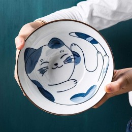 ZW18U Schüsseln Kreative Blaue Nette Katze japanische Art 7 Zoll Fruchtsalatschüssel Retro Handgemalte Geschirr Salatschüsseln - BDYMTWVQ