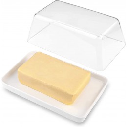 SLixuhay Butterdose Porzellan Butterschale mit Deckel aus Kunststoff Transparenter für 250g Butter Weiß - B09Y9BR55YZ