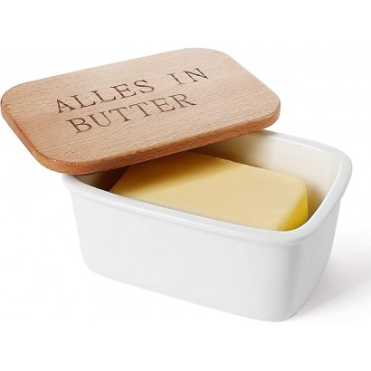 Sweese 301.115 Butterdose Porzellan mit Holzdeckel für 250 g Butter Alles IN Butter - B087JNNNPJ6