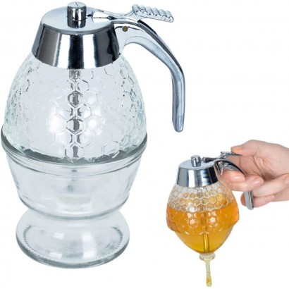 ORION Glas Spender Dispenser für Honig Sirup Honig-Dosierer mit Untersatz Speicher Ständer - B07DXG11MR3