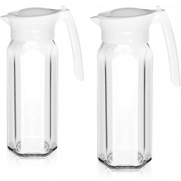 com-four® 2x Glaskrug mit Deckel Wasserkaraffe mit Griff 1,5 Liter Glaskaraffe für Wasser Milch Säfte und Limonade 02 Stück weiß - B09DD291XR7