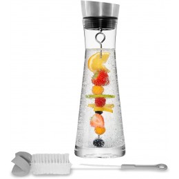 Stoneline Glaskaraffe 1 Liter mit Fruchtspiess Fruchteinsatz und Spülbürste Wasserkaraffe mit Ausgießer aus Edelstahl Glaskaraffe mit Deckel Karaffe mit Fruchteinsatz - B07CWXRQB4B