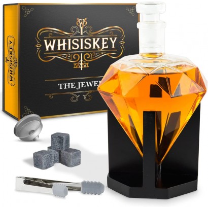 Whisiskey Whiskey Karaffe Diamant Dekanter Whisky Karaffe 900ML Geschenk für Männer Inkl. 4 Whisky-Steine & Schenktülle - B08QRPXB37Z
