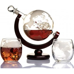 Whisky Karaffe Globus für Alkohol Whiskey Decanter Bar Set mit Gläser Holzständer und Weltkarte Geschenke für Männer und Frauen Glas Flasche Zubehör für Gin Rum Scotch Likör Bourbon Wodka - B0725H1T853