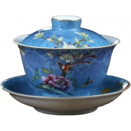 Handgefertigte keramische handgemalte Pastell-PA-fetale Blumen-Tee-Schüssel Terrine mit Gott Kung-Fu-Tee Farbe : Blue - B09ZQG8K31D