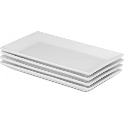 Servierplatten aus Porzellan 4er-Set | Weiße Teller | Perfekt für Buffets Desserts Vorspeisen und Vorspeisen | Partyteller | M&W - BKBUT5HN