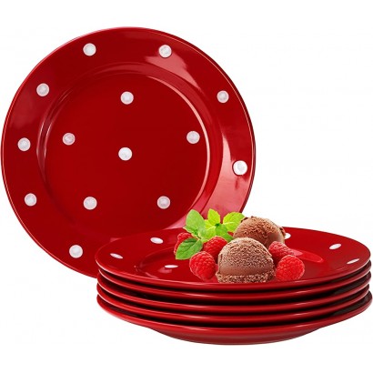 Van Well Emily 6er Set Kuchenteller rot-weiß gepunktet rund Ø 200 mm Steingut Teller rund Dessertteller - BGIOF4J9