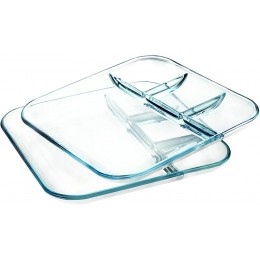 Servierteller Glasteller Snackplatten mit Fächern Menüteller Quadratisches -2er-Set - BEWXK5D3